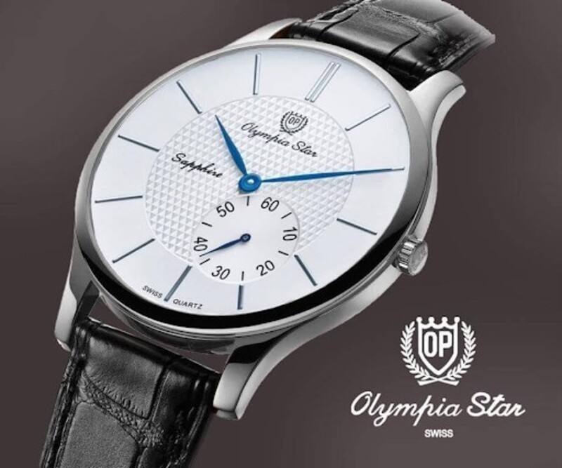 Đồng hồ Olympia Star có biểu tượng 2 cành ô liu bao bộc lấy logo OP